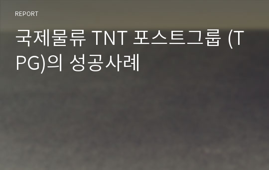 국제물류 TNT 포스트그룹 (TPG)의 성공사례