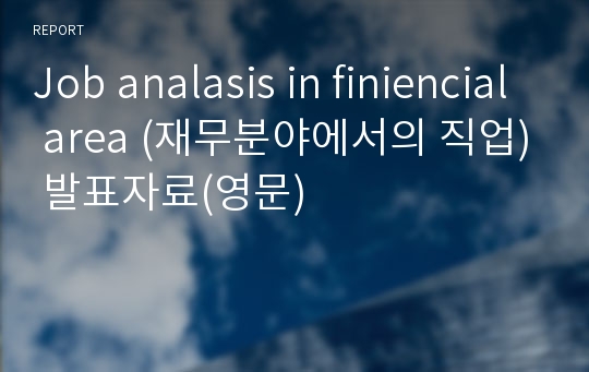 Job analasis in finiencial area (재무분야에서의 직업) 발표자료(영문)