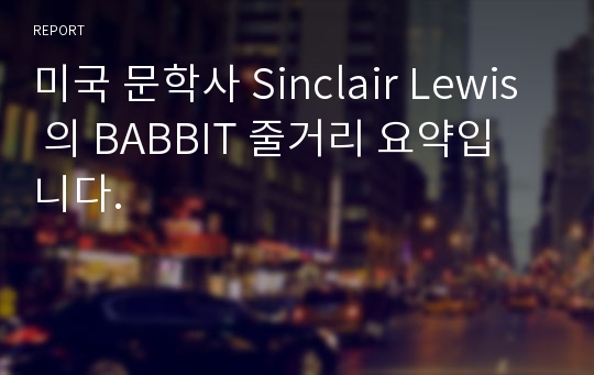 미국 문학사 Sinclair Lewis 의 BABBIT 줄거리 요약입니다.