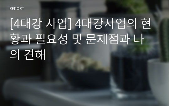 [4대강 사업] 4대강사업의 현황과 필요성 및 문제점과 나의 견해