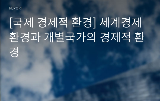 [국제 경제적 환경] 세계경제환경과 개별국가의 경제적 환경