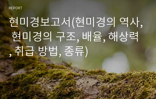 현미경보고서(현미경의 역사, 현미경의 구조, 배율, 해상력, 취급 방법, 종류)