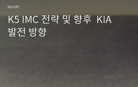 K5 IMC 전략 및 향후  KIA 발전 방향