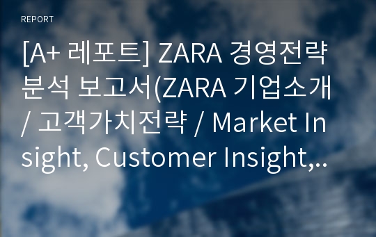 [A+ 레포트] ZARA 경영전략 분석 보고서(ZARA 기업소개 / 고객가치전략 / Market Insight, Customer Insight, Competition Insight / 경쟁우위 등 )