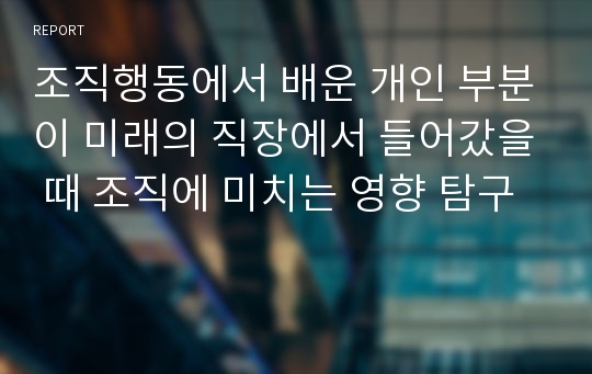 조직행동에서 배운 개인 부분이 미래의 직장에서 들어갔을 때 조직에 미치는 영향 탐구