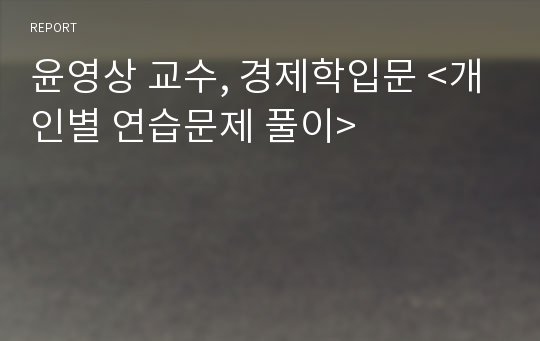 윤영상 교수, 경제학입문 &lt;개인별 연습문제 풀이&gt;