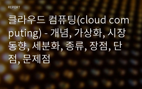 클라우드 컴퓨팅(cloud computing) - 개념, 가상화, 시장동향, 세분화, 종류, 장점, 단점, 문제점