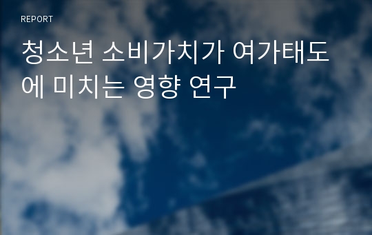 청소년 소비가치가 여가태도에 미치는 영향 연구