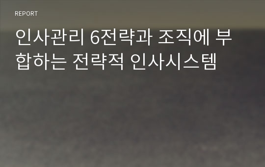 인사관리 6전략과 조직에 부합하는 전략적 인사시스템