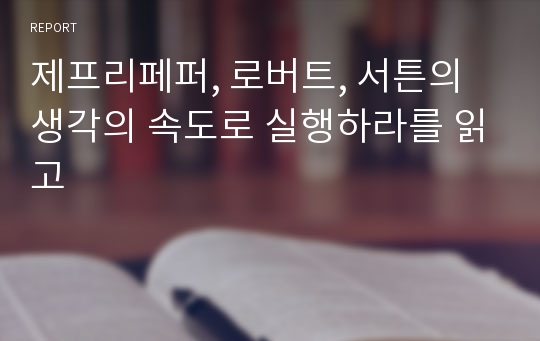 제프리페퍼, 로버트, 서튼의 생각의 속도로 실행하라를 읽고