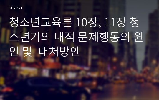 청소년교육론 10장, 11장 청소년기의 내적 문제행동의 원인 및  대처방안