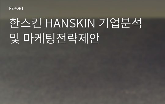 한스킨 HANSKIN 기업분석및 마케팅전략제안