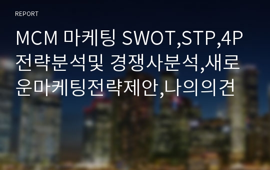 MCM 마케팅 SWOT,STP,4P전략분석및 경쟁사분석,새로운마케팅전략제안,나의의견