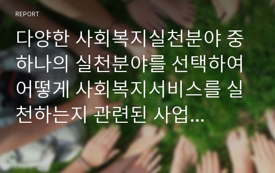 다양한 사회복지실천분야 중 하나의 실천분야를 선택하여 어떻게 사회복지서비스를 실천하는지 관련된 사업 등을 조사하시오.