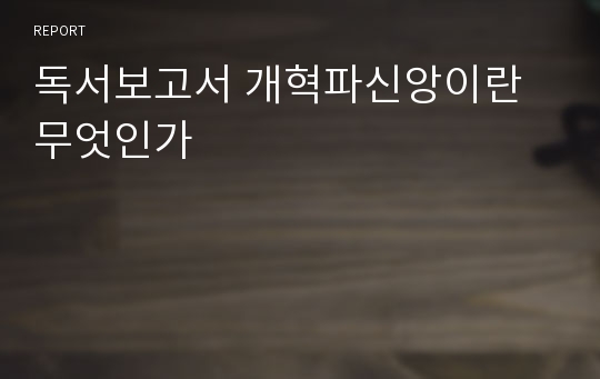 독서보고서 개혁파신앙이란 무엇인가