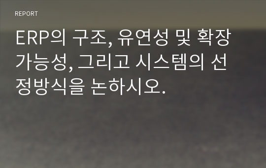 ERP의 구조, 유연성 및 확장가능성, 그리고 시스템의 선정방식을 논하시오.