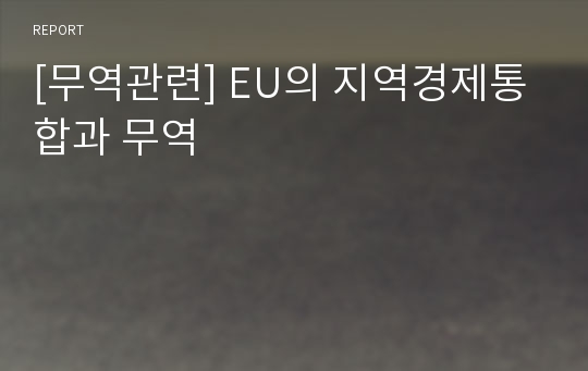 [무역관련] EU의 지역경제통합과 무역