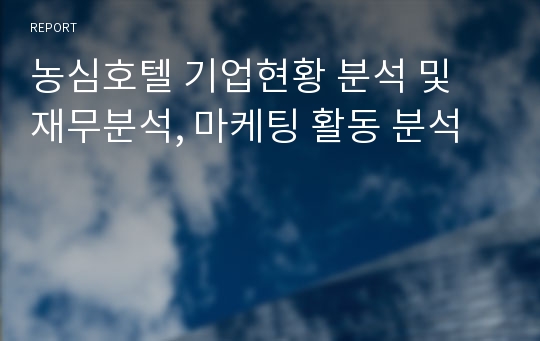 농심호텔 기업현황 분석 및 재무분석, 마케팅 활동 분석