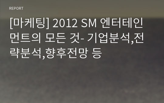 [마케팅] 2012 SM 엔터테인먼트의 모든 것- 기업분석,전략분석,향후전망 등