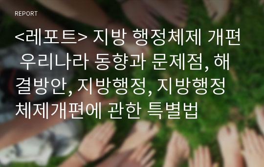 &lt;레포트&gt; 지방 행정체제 개편 우리나라 동향과 문제점, 해결방안, 지방행정, 지방행정체제개편에 관한 특별법