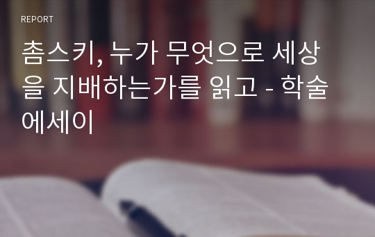 촘스키, 누가 무엇으로 세상을 지배하는가를 읽고 - 학술 에세이