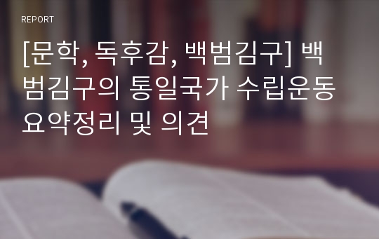 [문학, 독후감, 백범김구] 백범김구의 통일국가 수립운동 요약정리 및 의견