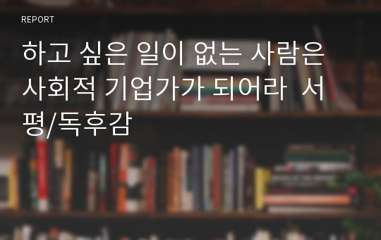 하고 싶은 일이 없는 사람은 사회적 기업가가 되어라  서평/독후감