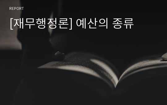 [재무행정론] 예산의 종류