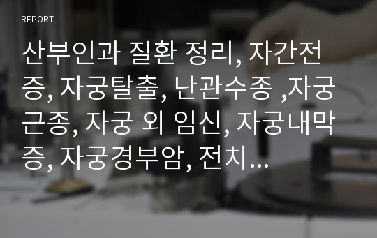 산부인과 질환 정리, 자간전증, 자궁탈출, 난관수종 ,자궁근종, 자궁 외 임신, 자궁내막증, 자궁경부암, 전치태반, 자궁경관무력증