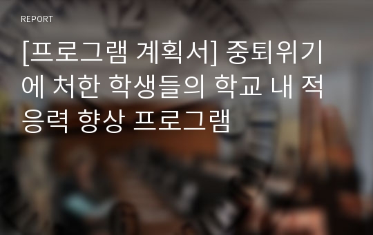 [프로그램 계획서] 중퇴위기에 처한 학생들의 학교 내 적응력 향상 프로그램