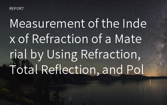 Measurement of the Index of Refraction of a Material by Using Refraction, Total Reflection, and Pol~