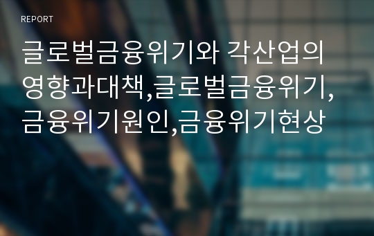 글로벌금융위기와 각산업의 영향과대책,글로벌금융위기,금융위기원인,금융위기현상