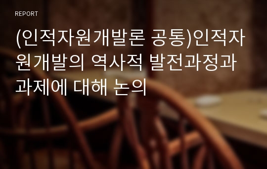 (인적자원개발론 공통)인적자원개발의 역사적 발전과정과 과제에 대해 논의