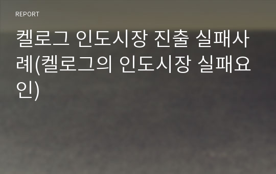 켈로그 인도시장 진출 실패사례(켈로그의 인도시장 실패요인)