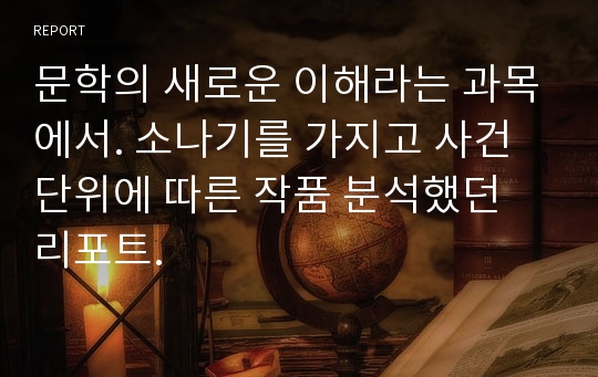 문학의 새로운 이해라는 과목에서. 소나기를 가지고 사건단위에 따른 작품 분석했던 리포트.