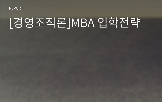 [경영조직론]MBA 입학전략