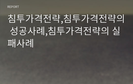 침투가격전략,침투가격전략의 성공사례,침투가격전략의 실패사례