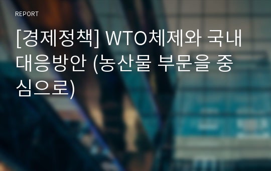 [경제정책] WTO체제와 국내대응방안 (농산물 부문을 중심으로)