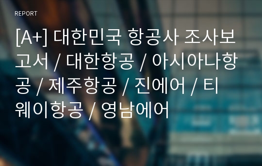 [A+] 대한민국 항공사 조사보고서 / 대한항공 / 아시아나항공 / 제주항공 / 진에어 / 티웨이항공 / 영남에어