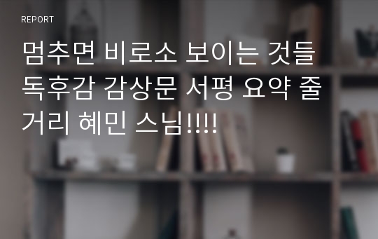 멈추면 비로소 보이는 것들 독후감 감상문 서평 요약 줄거리 혜민 스님!!!!