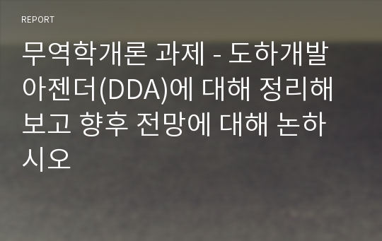 무역학개론 과제 - 도하개발 아젠더(DDA)에 대해 정리해 보고 향후 전망에 대해 논하시오