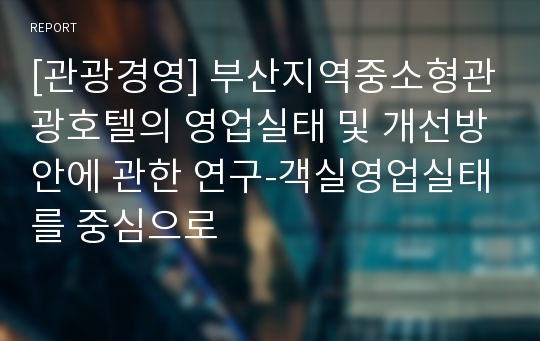 [관광경영] 부산지역중소형관광호텔의 영업실태 및 개선방안에 관한 연구-객실영업실태를 중심으로