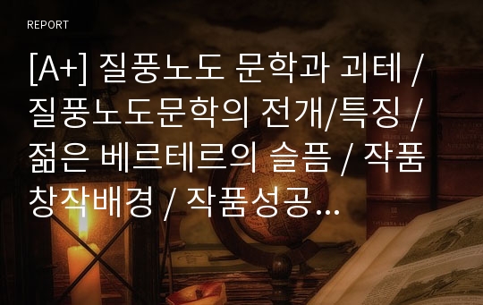 [A+] 질풍노도 문학과 괴테 / 질풍노도문학의 전개/특징 / 젊은 베르테르의 슬픔 / 작품창작배경 / 작품성공이유 / 서간체형식