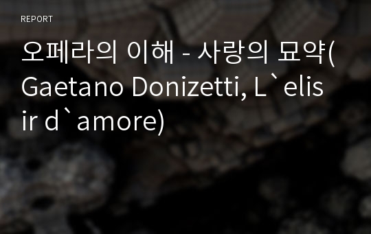 오페라의 이해 - 사랑의 묘약(Gaetano Donizetti, L`elisir d`amore)