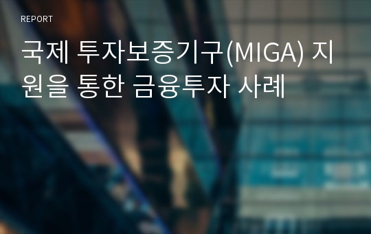 국제 투자보증기구(MIGA) 지원을 통한 금융투자 사례