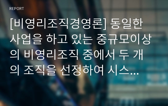 [비영리조직경영론] 동일한 사업을 하고 있는 중규모이상의 비영리조직 중에서 두 개의 조직을 선정하여 시스템적 관점에서 비교ㆍ평가하시오.