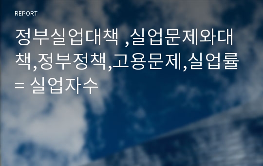 정부실업대책 ,실업문제와대책,정부정책,고용문제,실업률= 실업자수