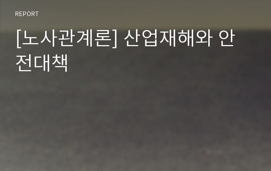 [노사관계론] 산업재해와 안전대책