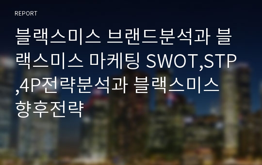 블랙스미스 브랜드분석과 블랙스미스 마케팅 SWOT,STP,4P전략분석과 블랙스미스 향후전략