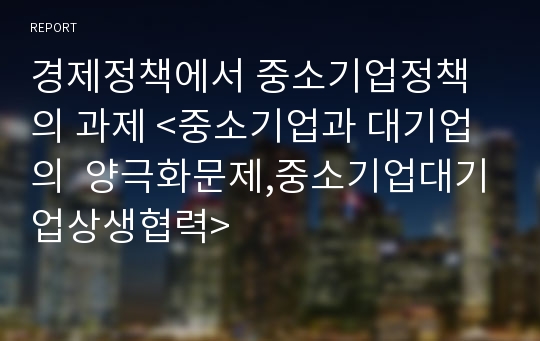 경제정책에서 중소기업정책의 과제 &lt;중소기업과 대기업의  양극화문제,중소기업대기업상생협력&gt;